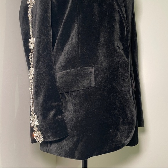 Nadine Merabi- Davina Black Blazer Satin Velvet Embellished Size 6 Evening - Picture 5 of 16